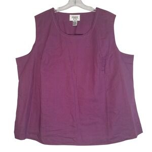 Cervelle Womens 3X Purple Linen Cotton Blend Sleeveless Scoop Neck Shell Top